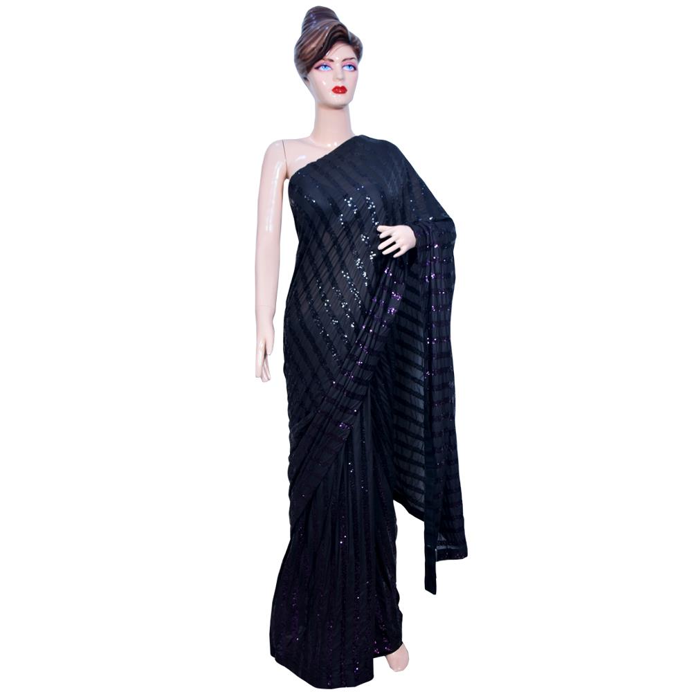 BLACK PURPLE LINE WORK SEQUINN SAREEBLACK PURPLE LINE WORK SEQUINN SAREE