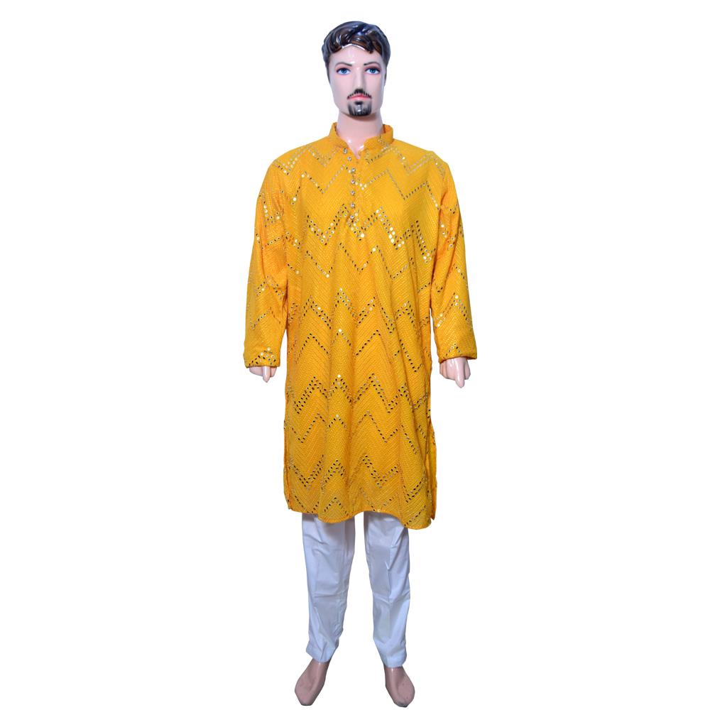 YELLOW GEORGETTE MIRROR WORK KURTA 