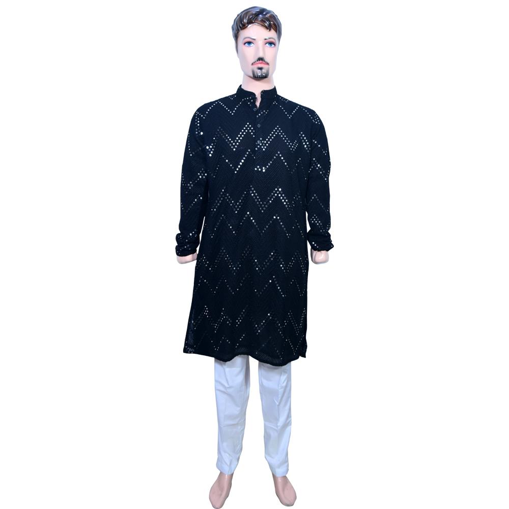 BLACK GEORGETTE MIRROR WORK KURTA 