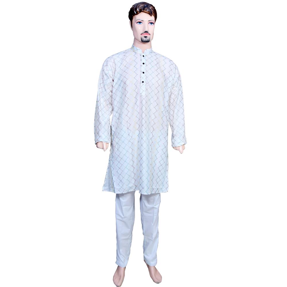 WHITE ZIGZAG KURTA SET