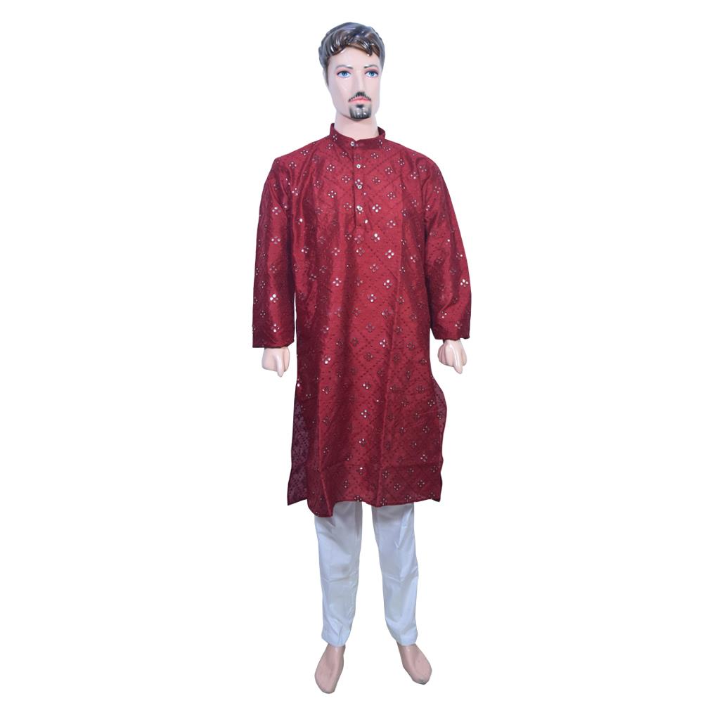 MAROON COLOUR MIRROR WORK KURTA SET