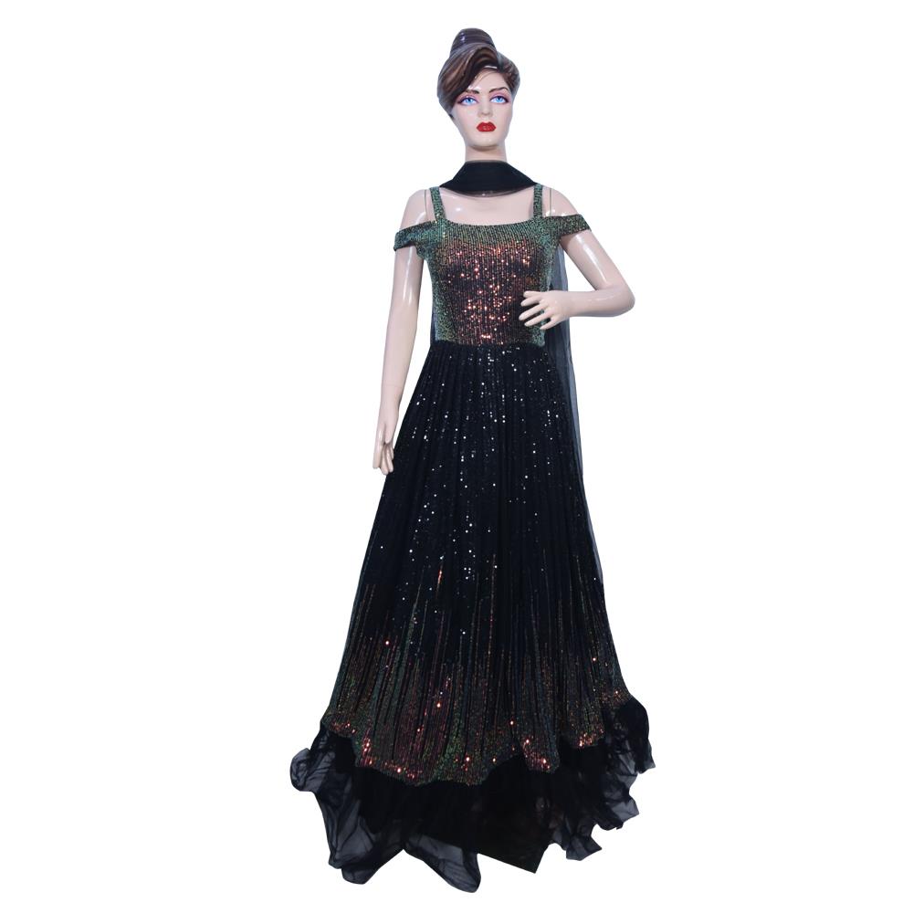 BLACK OFF SHOULDER SEQUIN BALL GOWN