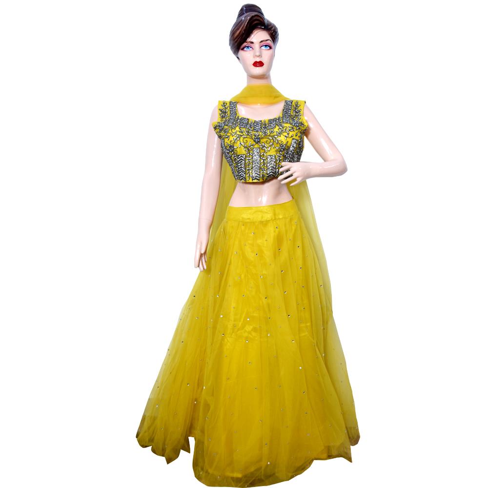 DESIGNER YELLOW CROP TOP LEHENGA