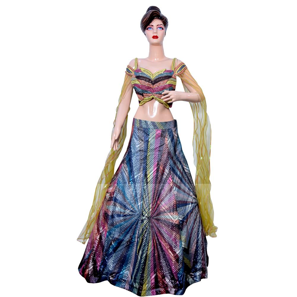 BRANDED MULTICOLOURED CROP TOP LEHENGA