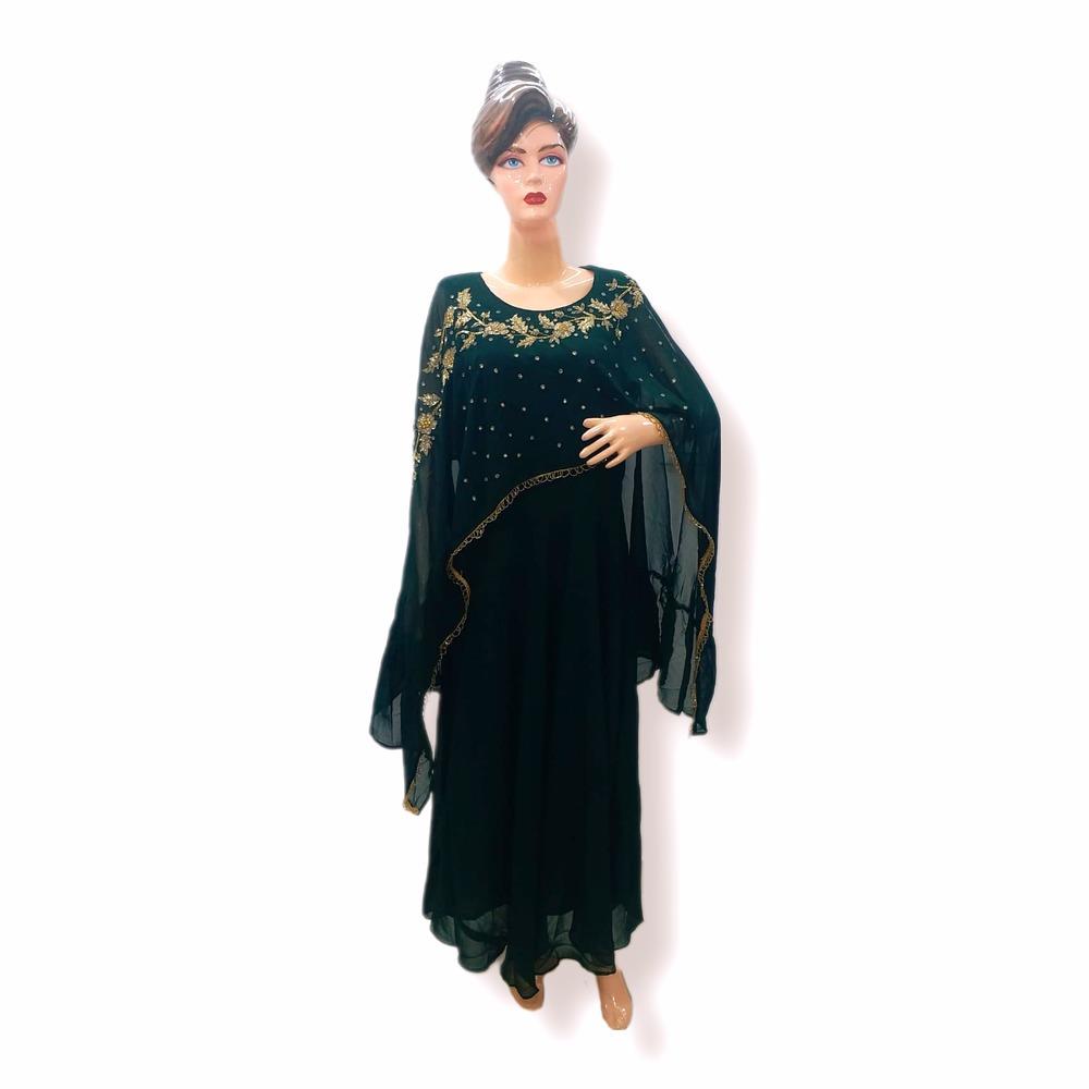 GEORGETTE TURQUOISE GREEN LONG PONCHO DRESS